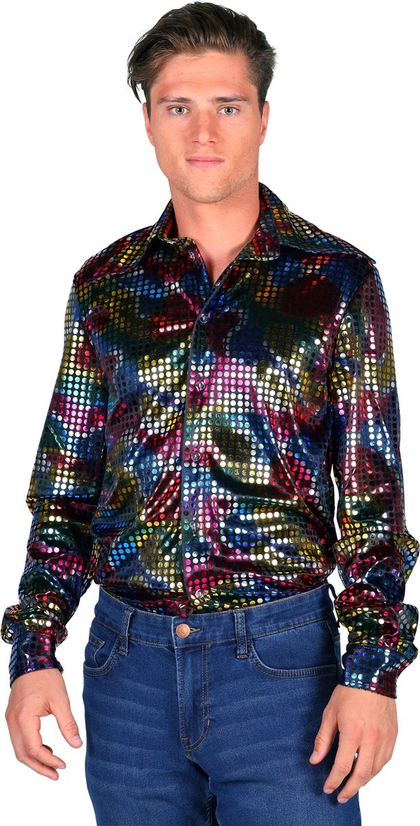 Shirt disco heren zwart | Maat 3XL